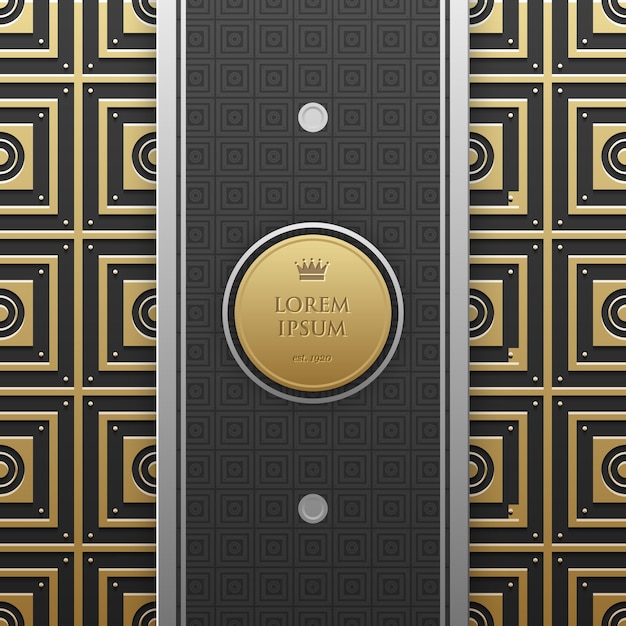 Vector vertical banner template on golden metallic background with seamless geometric pattern. elegant luxury style.