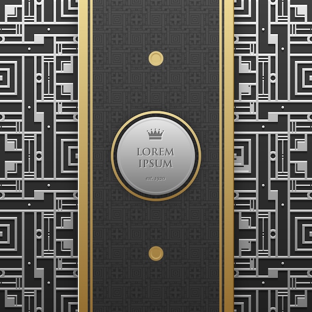 Vertical banner template on silver/platinum metallic background with seamless geometric pattern. elegant luxury style.