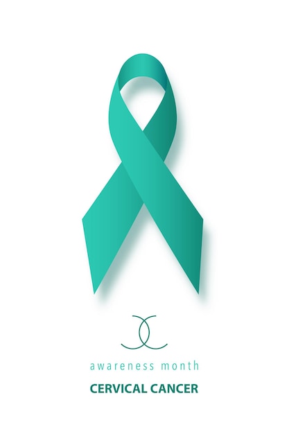 Banner verticale con consapevolezza del cancro cervicale nastro verde realistico. modello di progettazione