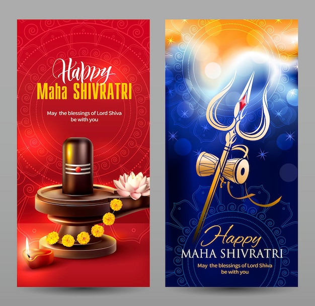 Vector vertical banners for maha shivratri a hindu festival celebrated of lord shiva vector set