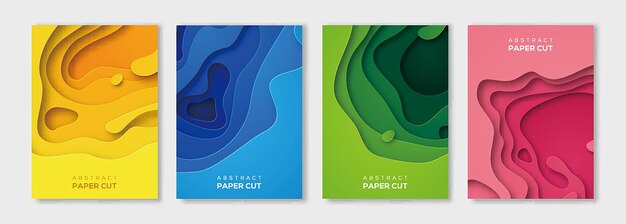 Vector vertical banners set with 3d abstract background and paper cut shapes vector design layout