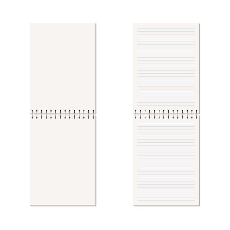 Vector vertical blank copybook with metallic spiral. 