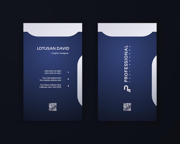 Vector vertical blue and white black color elegance business card design