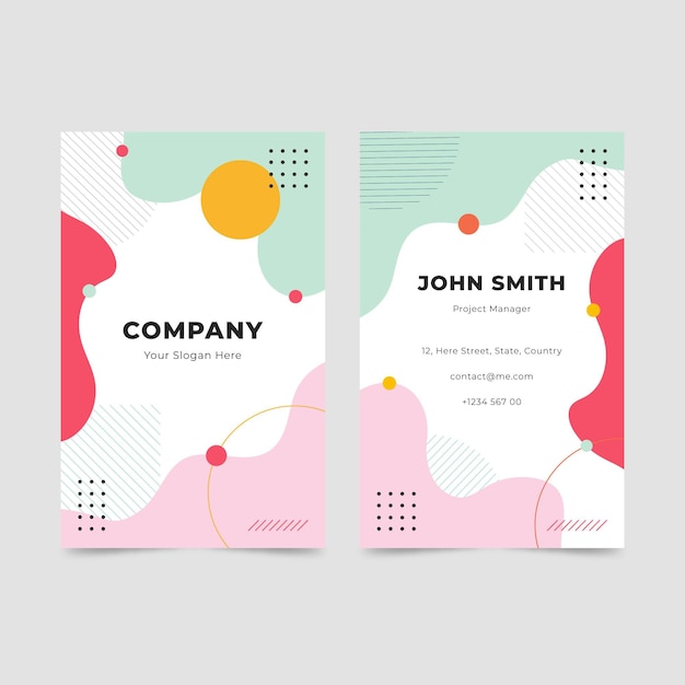 Vector vertical business card in memphis style