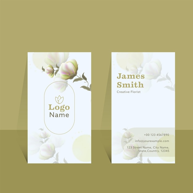 Vertical Business Card Template Layout With Double-Side For Florist.