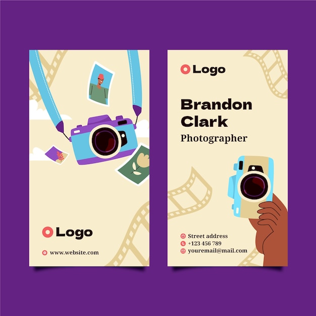 Vertical business card template for photographer career and hobby