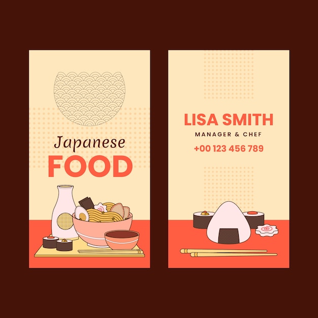 Vertical business card template for traditional japanese restaurant