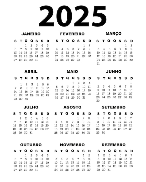 Vector vertical calendar 2025 portuguese