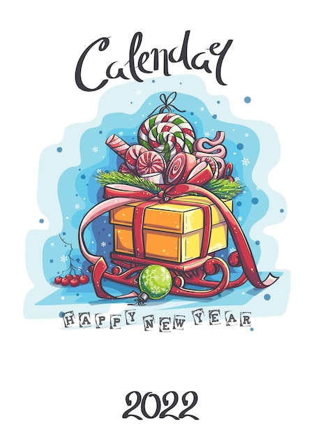 Вертикальный календарь-крышка 2022, коробка с подарками, шоколадные конфеты, красные зимние сани