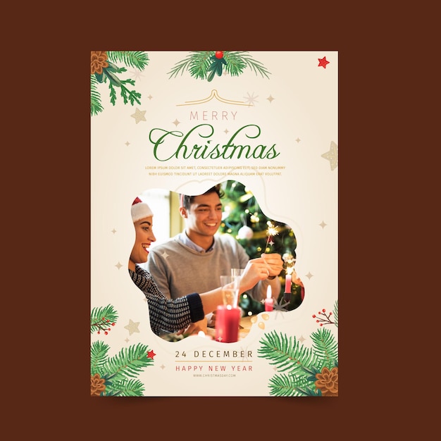 Vertical christmas flyer template with people