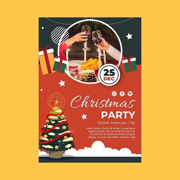 Vertical christmas party flyer template with tree