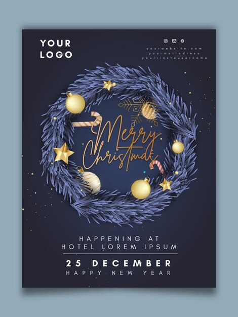 Vector vertical christmas party and happy new year flyer poster template