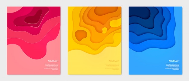 Vector vertical colorful banners set, abstract papercut style.