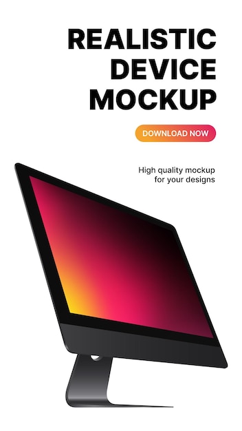 Vector vertical computer mockup monitor side view with gradient screen on white background vector illustration