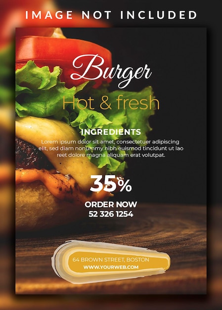 Vertical delicious food burger special offer flyer design template