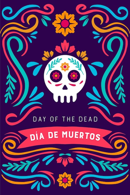 vertical dia de muertos background day of the dead flat design illustration
