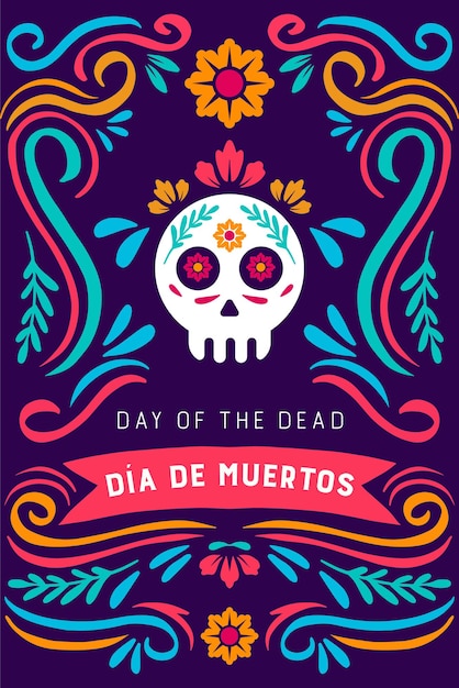 Вертикальный dia de muertos фон день мертвых плоский дизайн иллюстрации