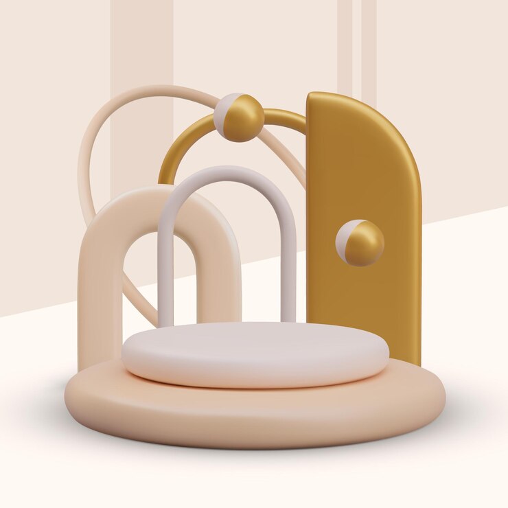 Vector vertical fantasy podium for advertising one product concept in soft shades with golden decoration