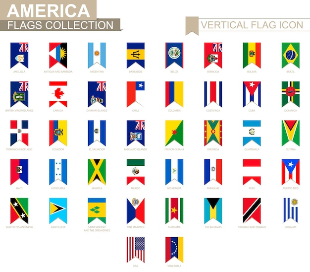 Vector vertical flag icon of america. american countries vector flag collection.