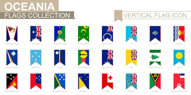 Vertical flag icon of Oceania. Oceanian countries vector flag collection.