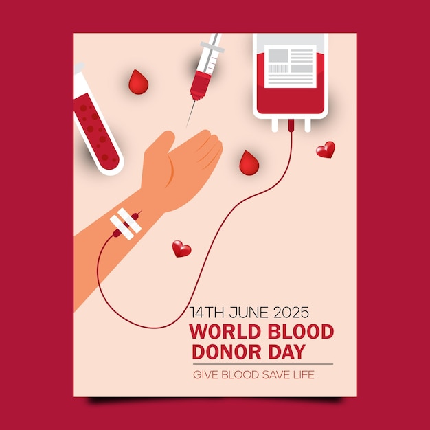 vertical flyer template for world blood donor day featuring human donated blood