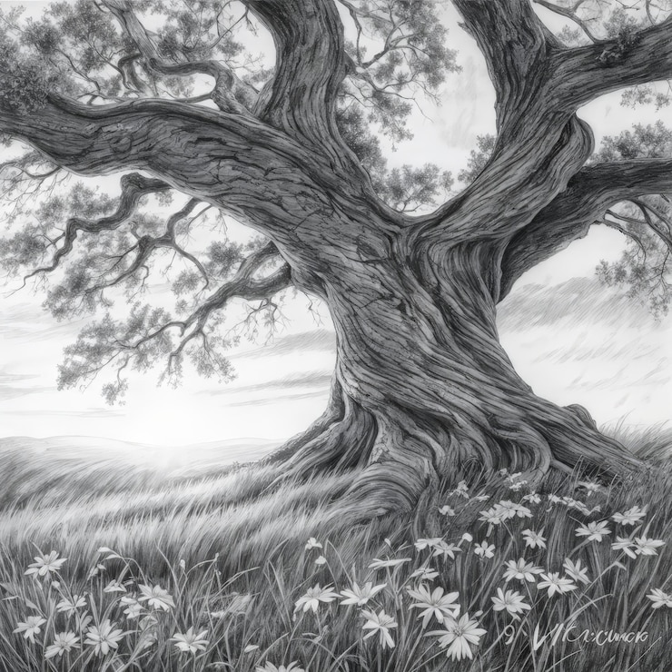 Vector a vertical grayscale shot of tree in the parka park