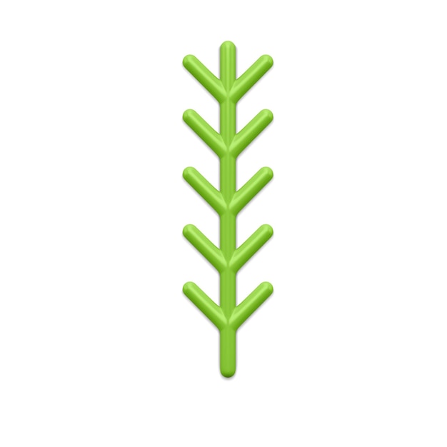 Vertical green branch with sharp needles realistic vector illustration