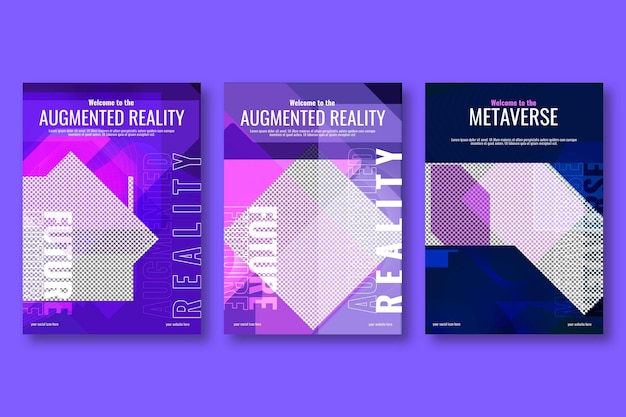 vertical horizontal flat abstract modern introduction of virtual reality metaverse flyer design template