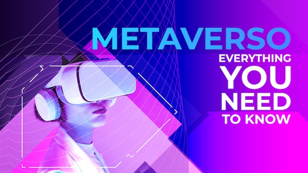 Vertical horizontal youtube thumbnail neon futuristic abstract technology metaverse concept design template