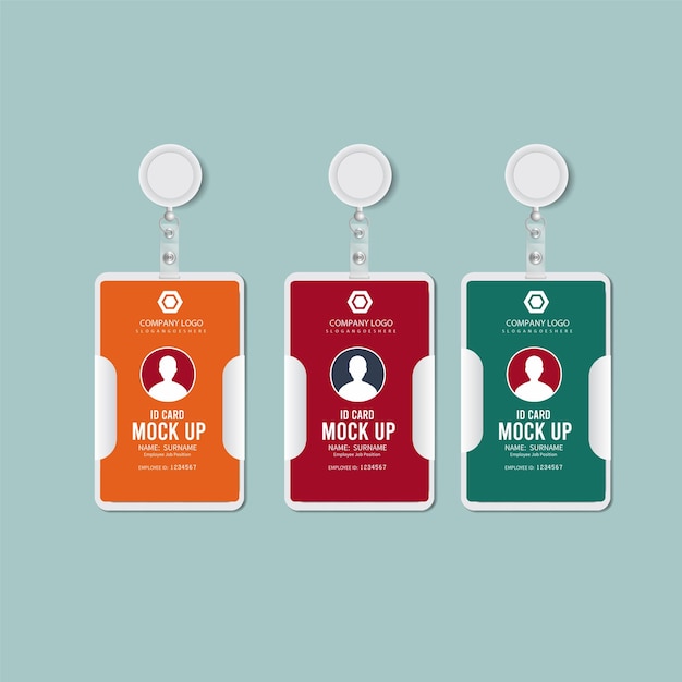 Vertical id cards holder mockup with vector design