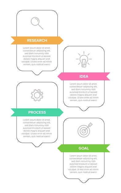 Design infografico verticale con icone e 4 opzioni o passaggi