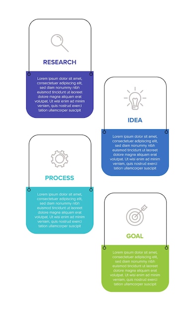 Design infografico verticale con icone e 4 opzioni o passaggi