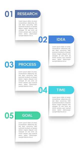 Design infografico verticale con icone e 5 opzioni o passaggi