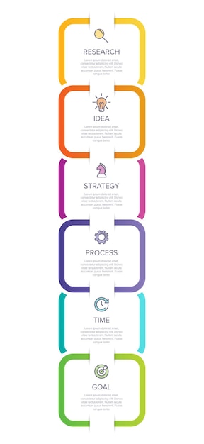 Design infografico verticale con icone e 6 opzioni o passaggi. linea sottile. concetto di affari.