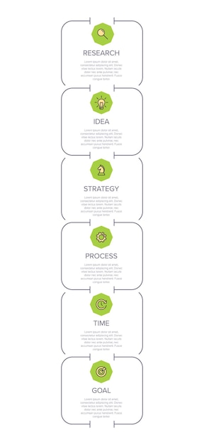 Vertical infographic design with icons and 6 options or steps. Thin line. Business concept.