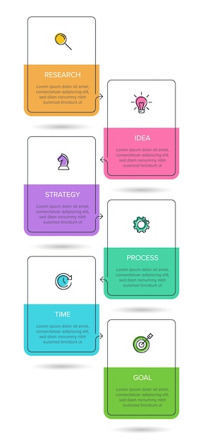 Design infografico verticale con icone e 6 opzioni o passaggi