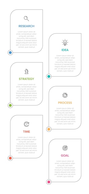 アイコンと6つのオプションまたはステップを備えた垂直インフォグラフィックデザイン
