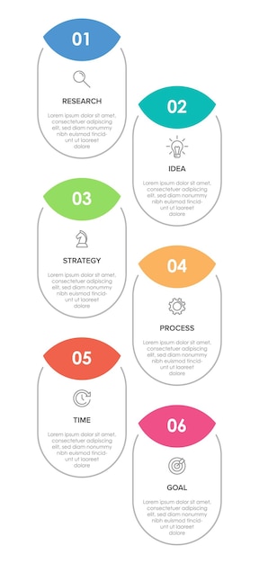 Vertical infographic design with icons and 6 options or steps