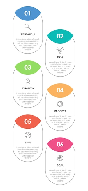 アイコンと6つのオプションまたはステップを備えた垂直インフォグラフィックデザイン