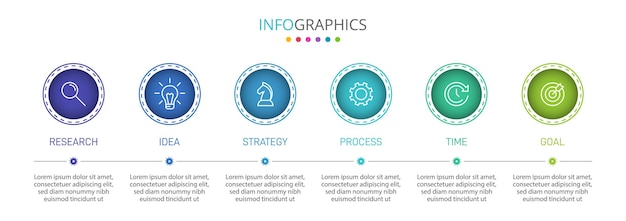 Design infografico verticale con icone e 6 opzioni o passaggi