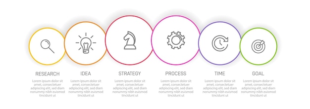 Вертикальный инфографический дизайн с иконками и 6 вариантами или шагами