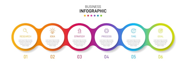 アイコンと 6 つのオプションまたは手順を含む垂直インフォ グラフィック デザイン。インフォ グラフィック ビジネス コンセプト