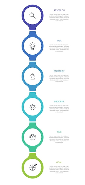 Вертикальный инфографический дизайн с иконками и 6 вариантами или шагами