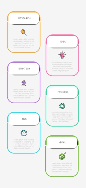 アイコンと6つのオプションまたはステップを備えた垂直インフォグラフィックデザイン