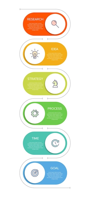 Вертикальный инфографический дизайн с иконками и 6 вариантами или шагами
