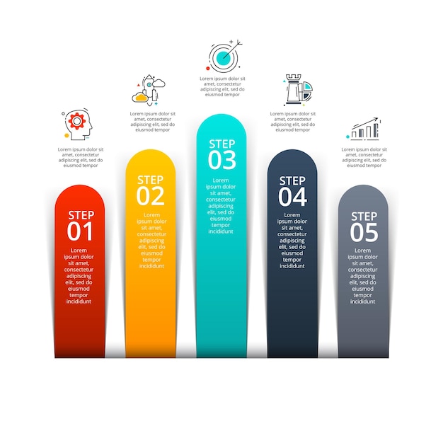 Vector vertical infographic elements with 5 options steps parts or processes