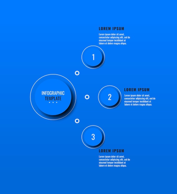 파란색 배경에 3개의 파란색 라운드 요소가 있는 세로 infographic 템플릿