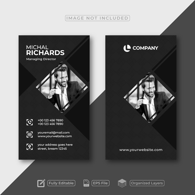 Vertical modern Dark Black business card design template