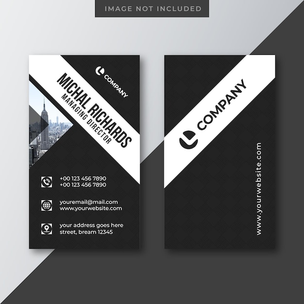 Vertical modern dark business card design template