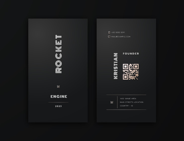 Vector vertical modern professional business card template with qr code and gold accent